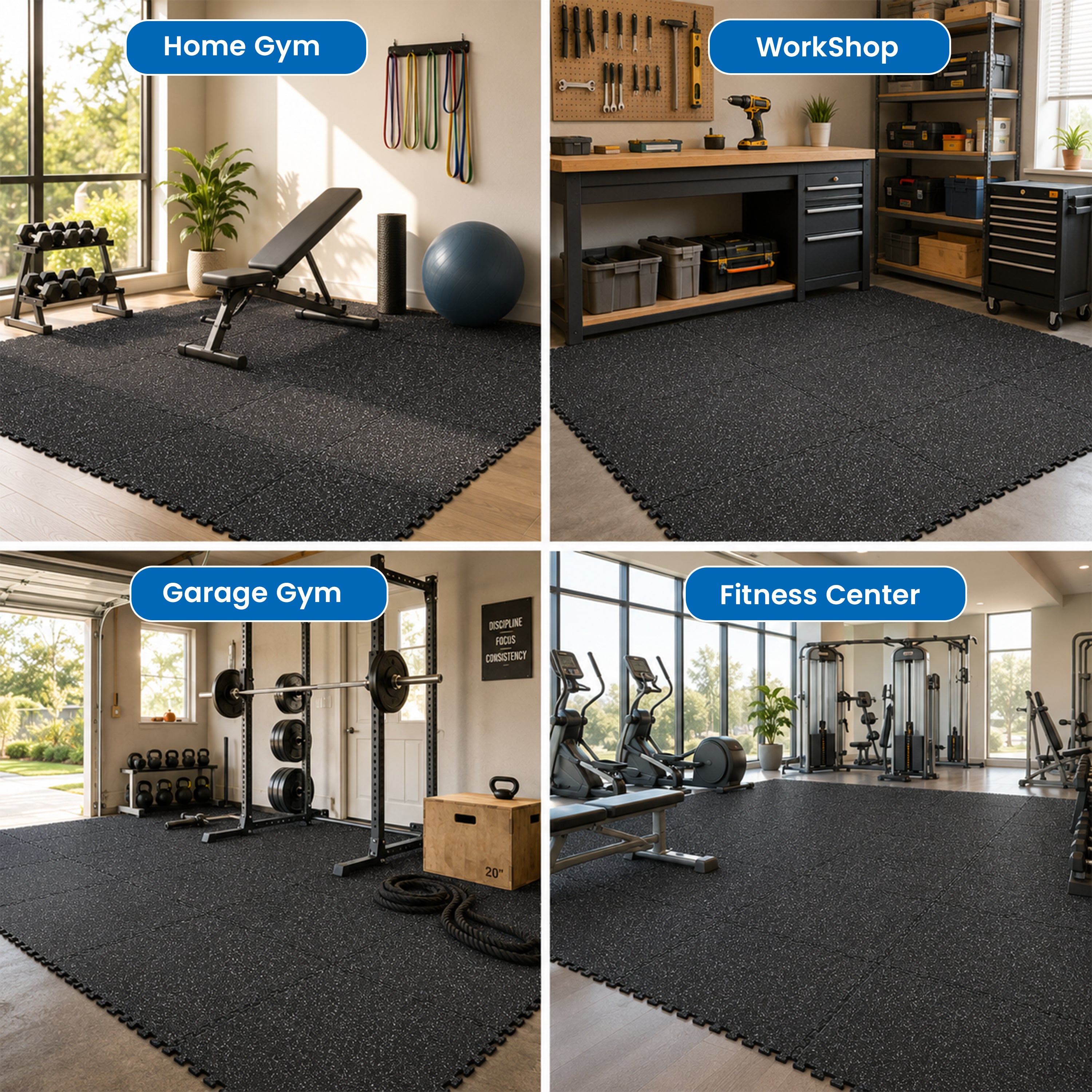 0.79 Inch Thick Gym Floor Mats, 12 Tiles