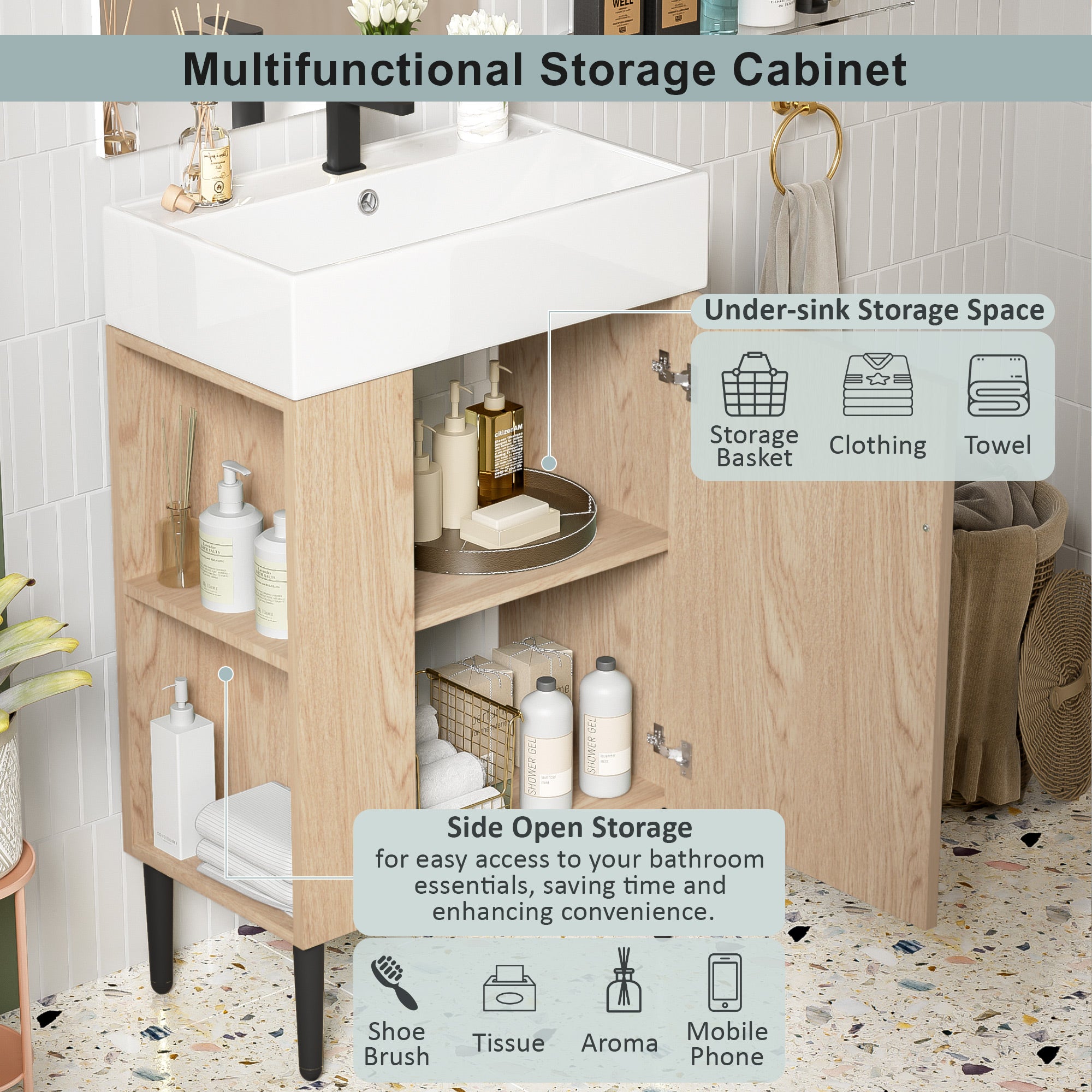 21.6" Wood Bathroom Vanity with Left Side Storage