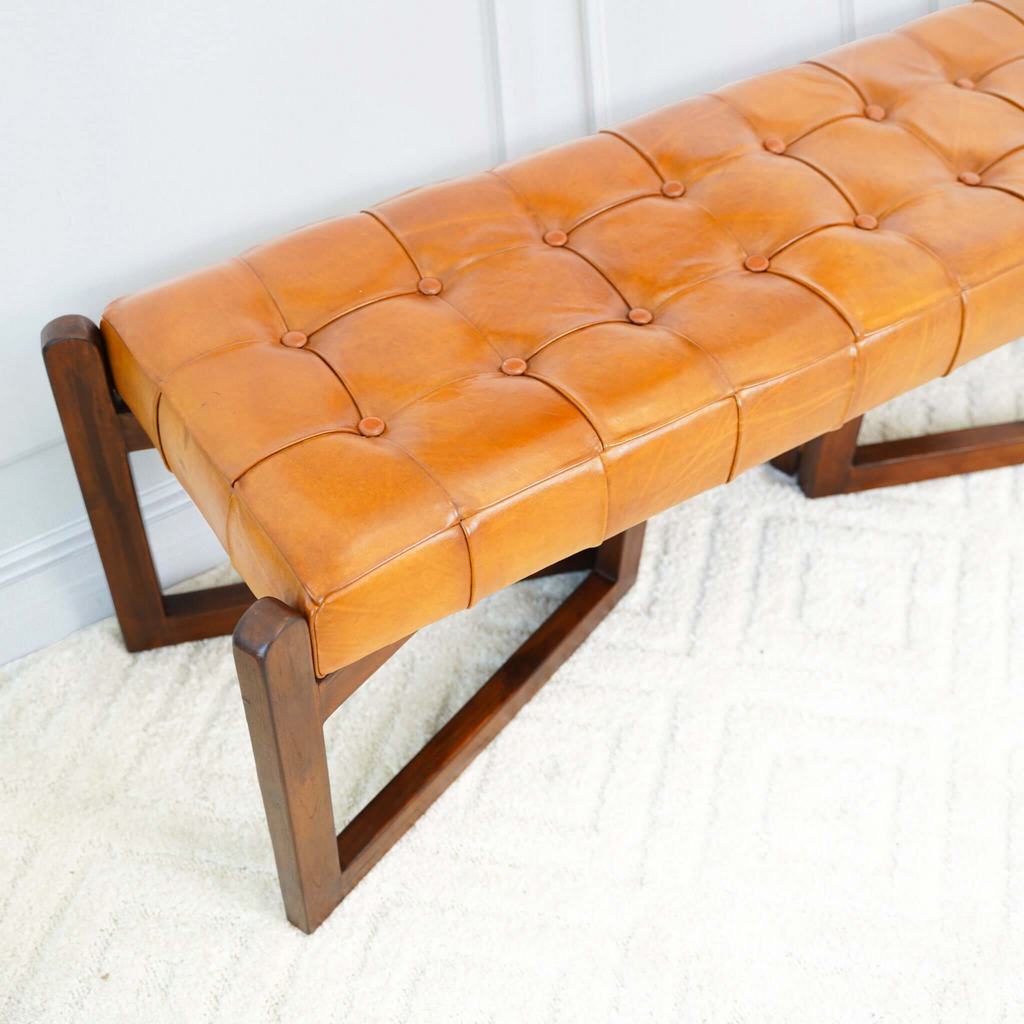 Mid-Century Riley Leather Bench