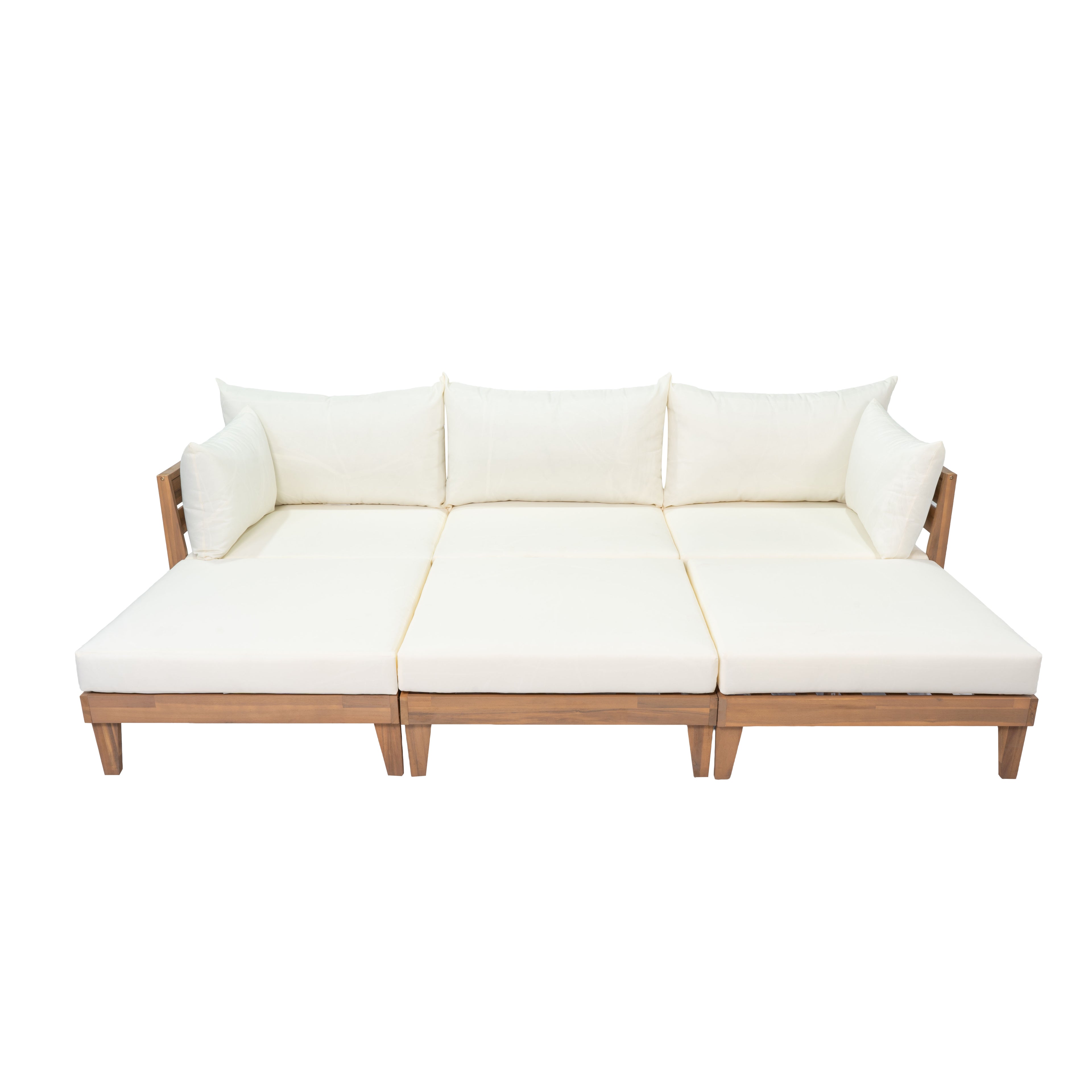 TOPMAX Outdoor Large 96.3" W Daybed Acacia Wood 6-Piece Patio Sofa Set