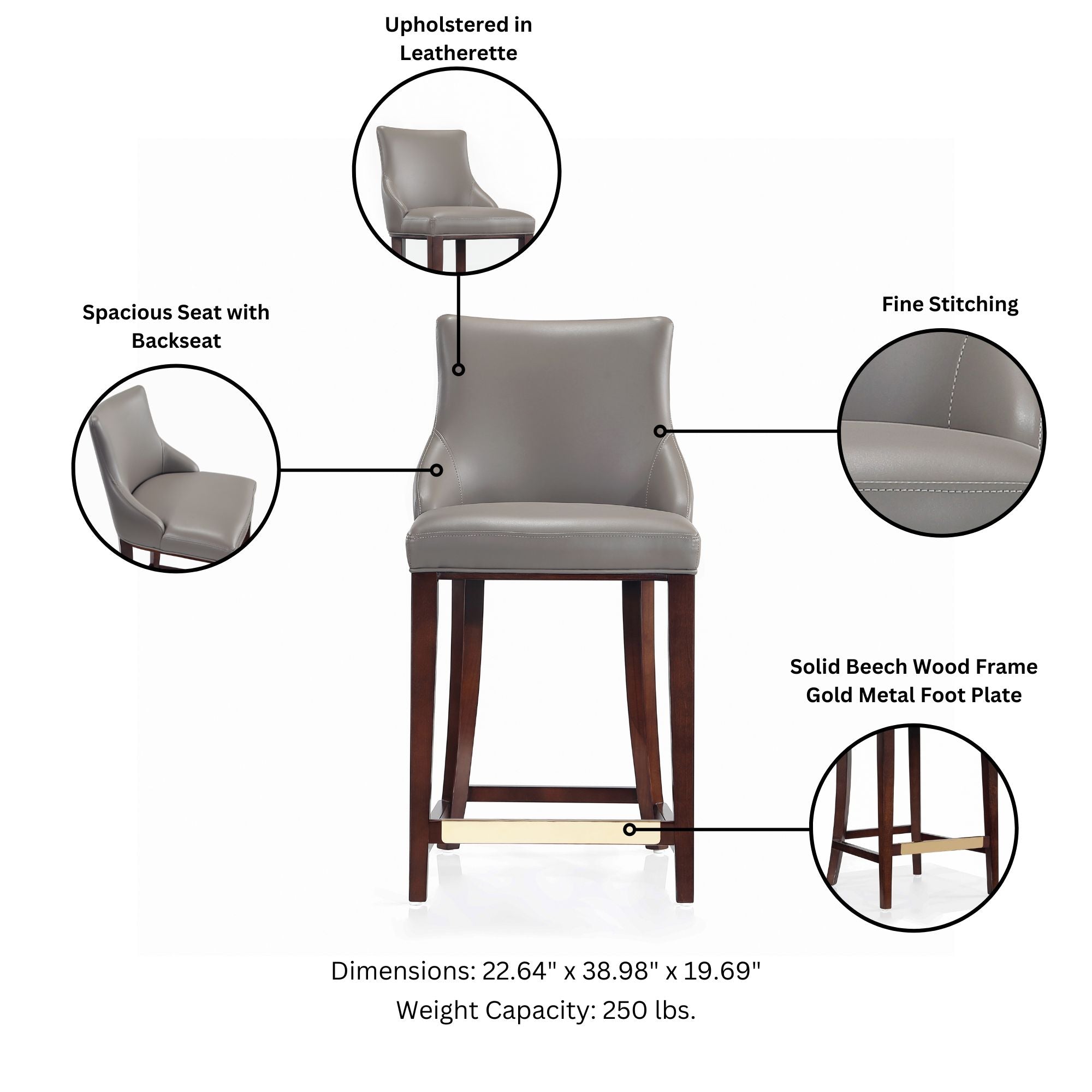 Shubert Wood Upholstered Counter Stool in Dark