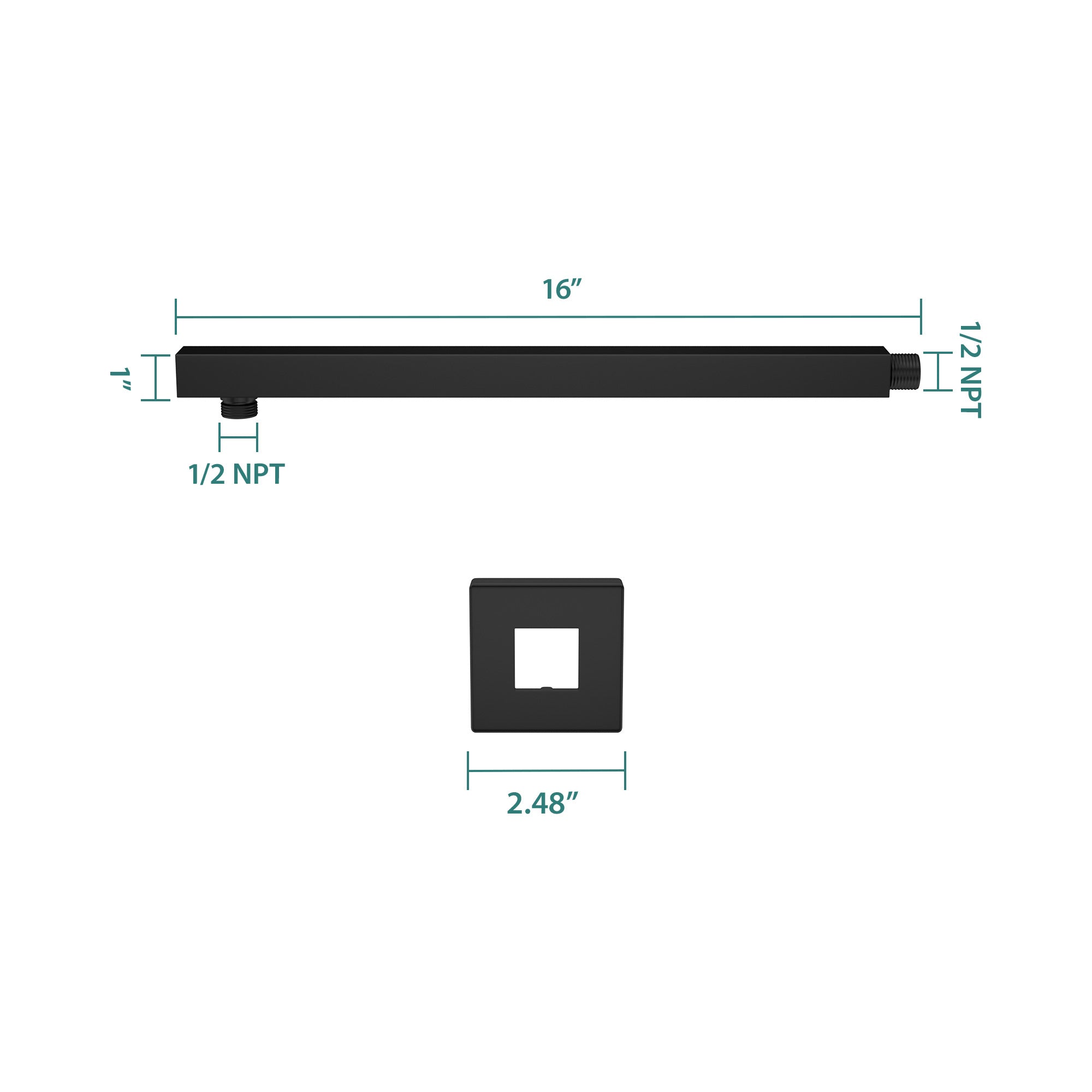 16" Wall Mounted Shower Arm with Flange, Matte
