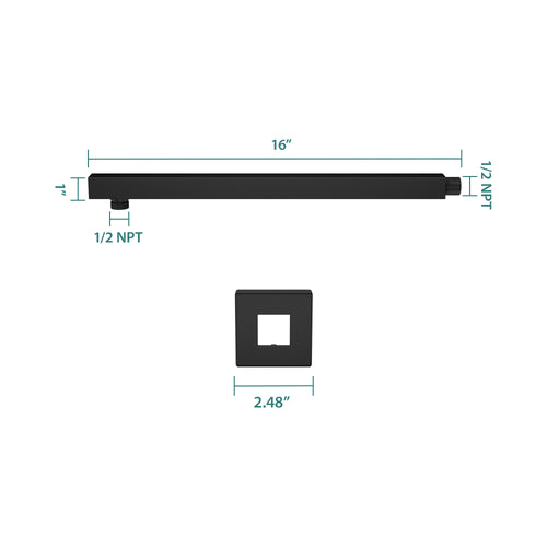 16" Wall Mounted Shower Arm with Flange, Matte