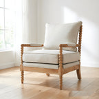 Rubber Wood Accent Chair - Upholstered Fabric Living Room Chair