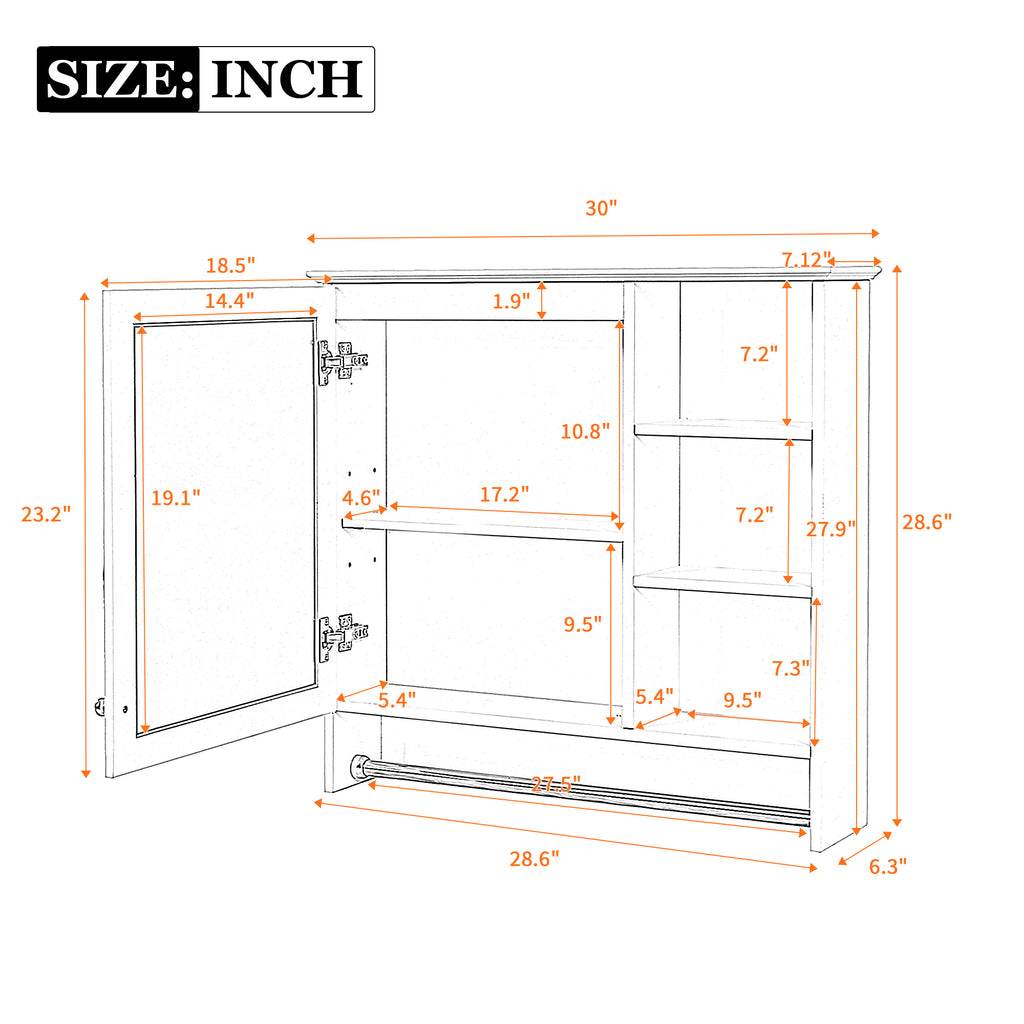 30 Inch Wall-Mount 2-in-1 Mirror Cabinet