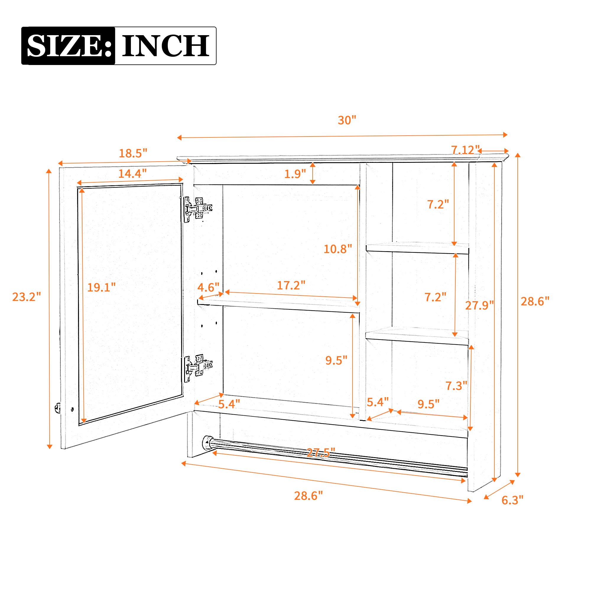 30 Inch Wall-Mount 2-in-1 Mirror Cabinet