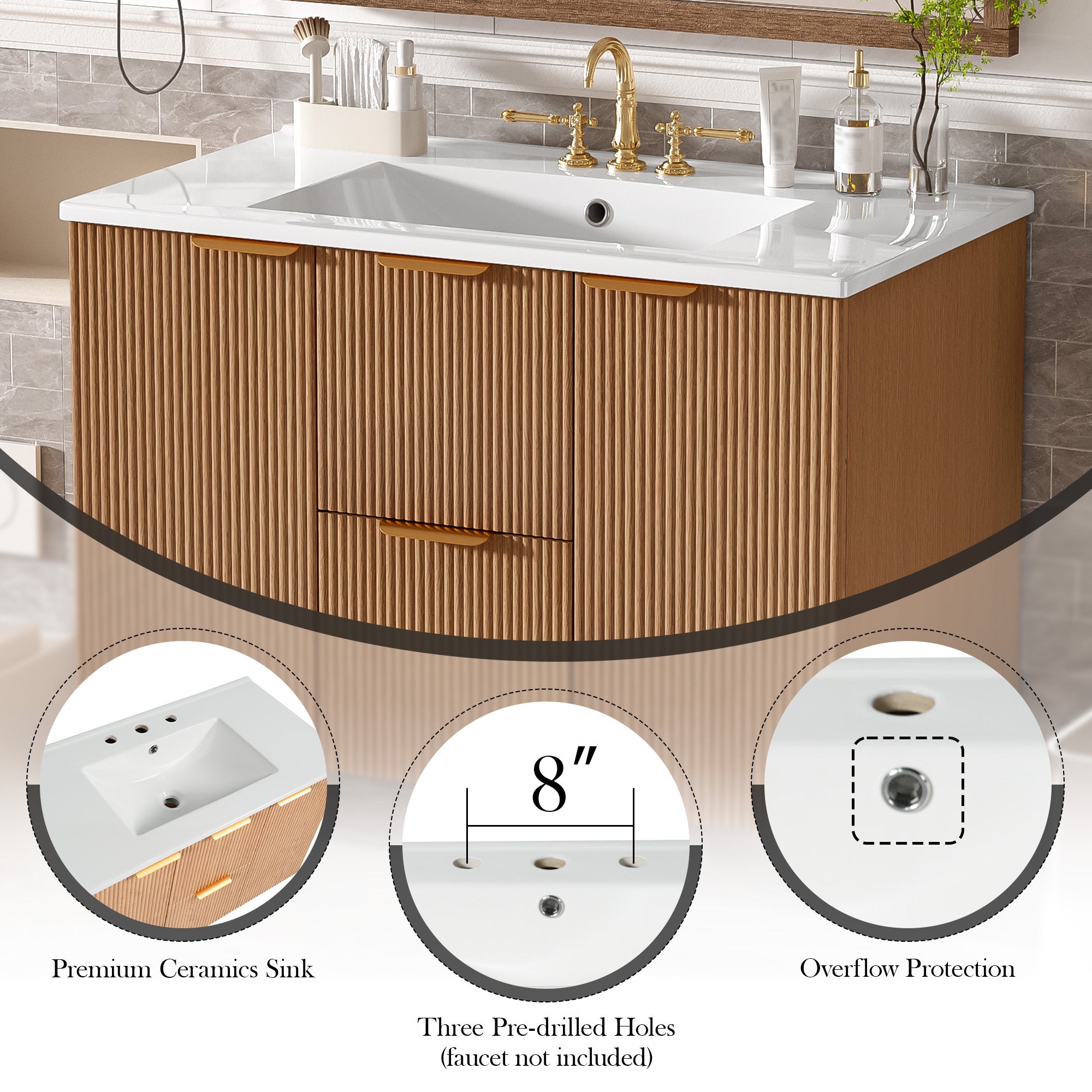 36 Inch Single Sink Bathroom Vanity with Ceramic Top