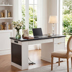 55" Modern Fluted Office Desk with Storage Cabinet & Drawers