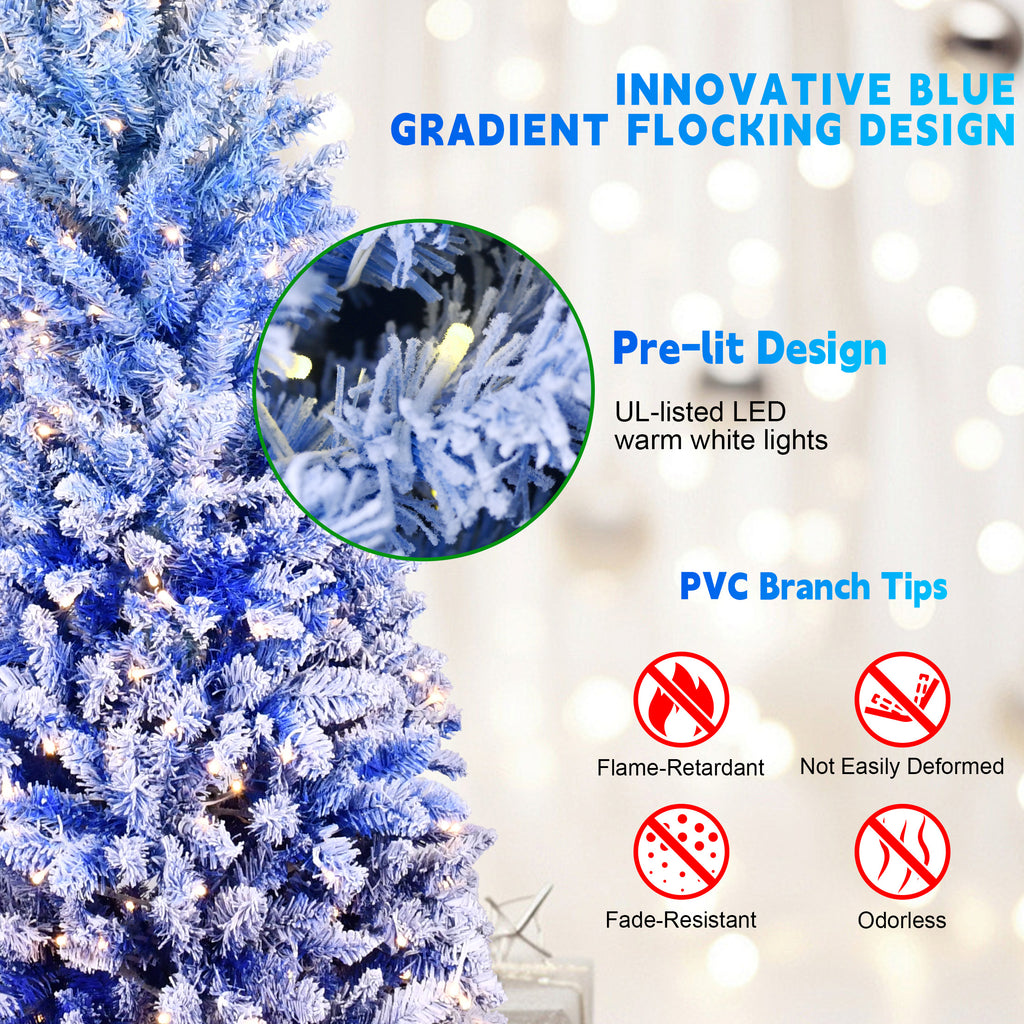 7FT Elegant Blue Gradient Flocked Christmas Tree