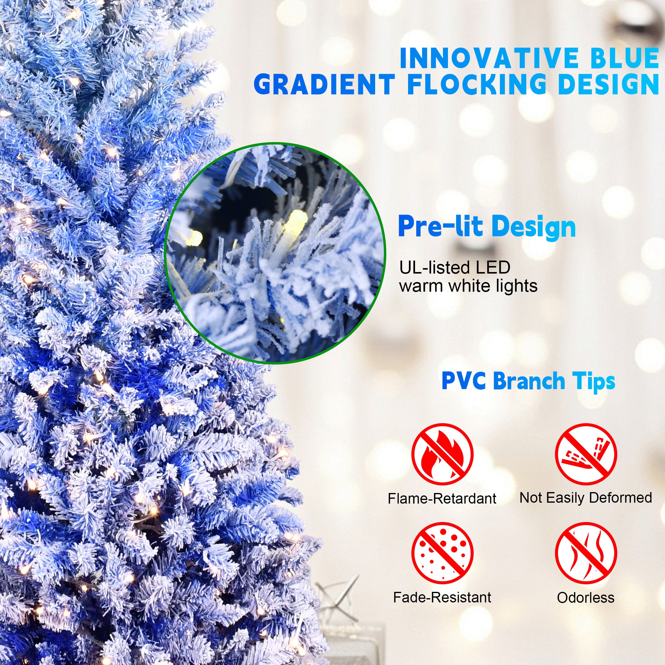 7FT Elegant Blue Gradient Flocked Christmas Tree