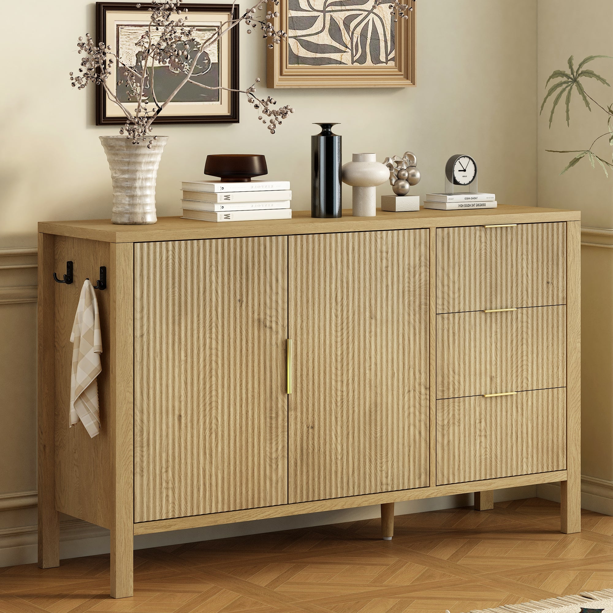 U-Style Modern Wave-Pattern Sideboard with 3 Drawers