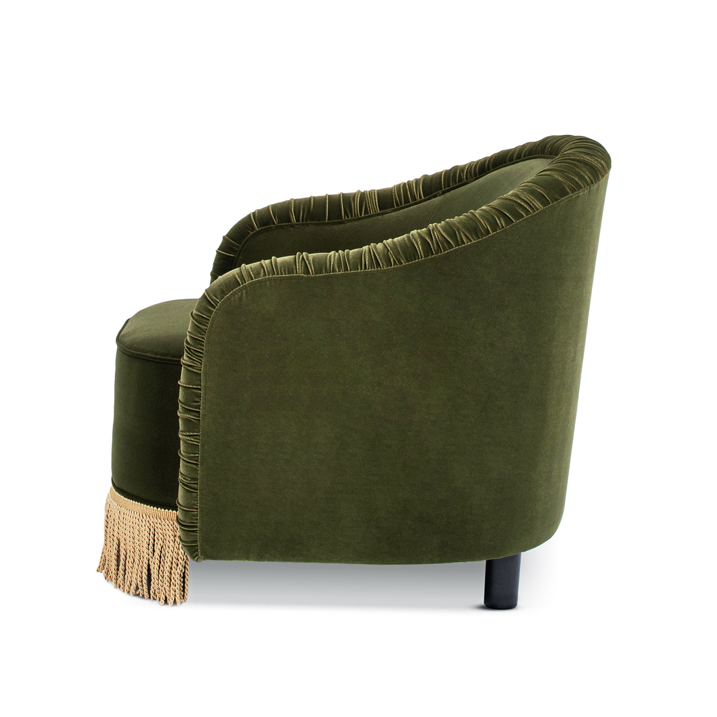 Serena 31.5" Ruched Barrel Back Accent Arm Chair with Bullion Fringe