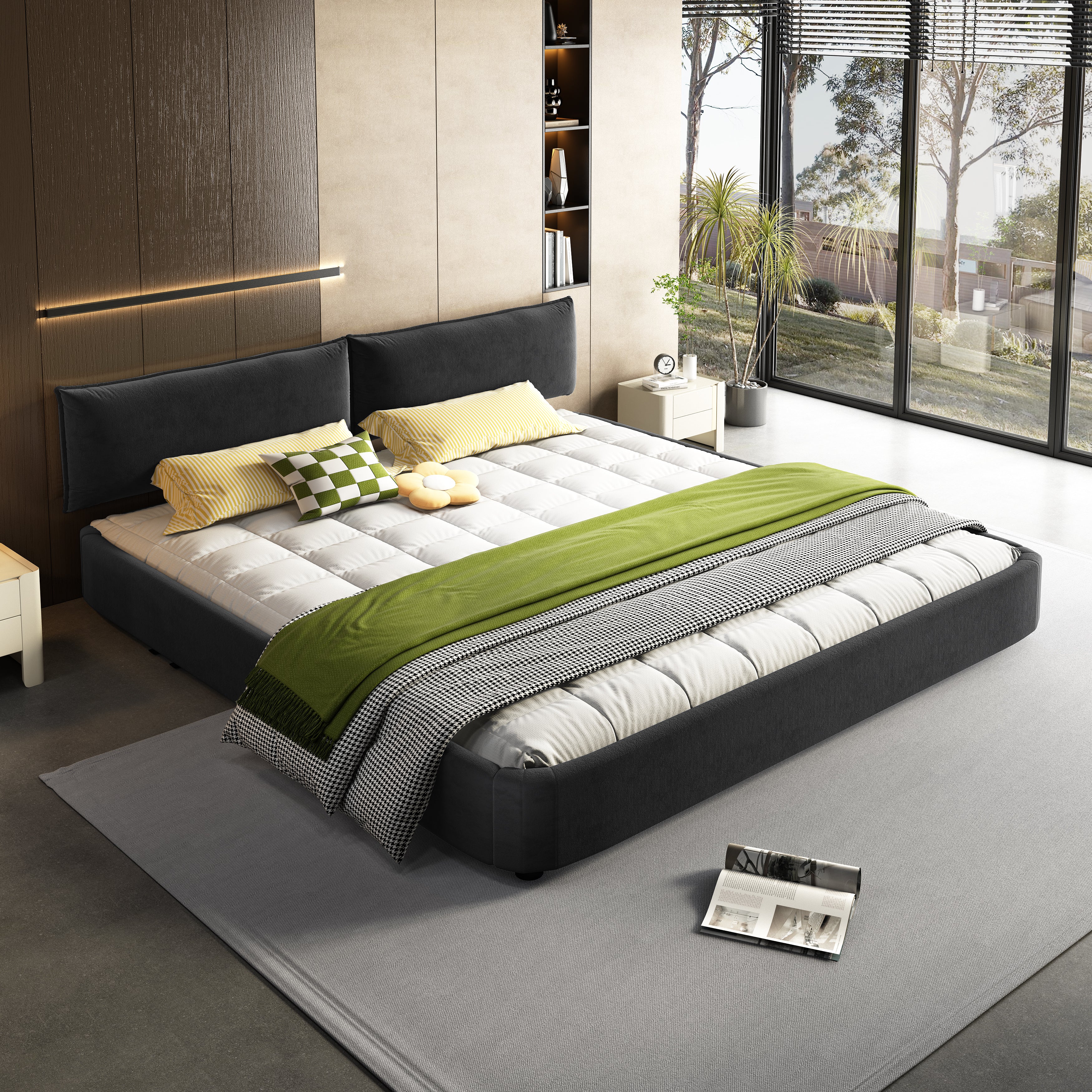 King Size Cloud Bed Frame with Oversized Padded Movable Headboard