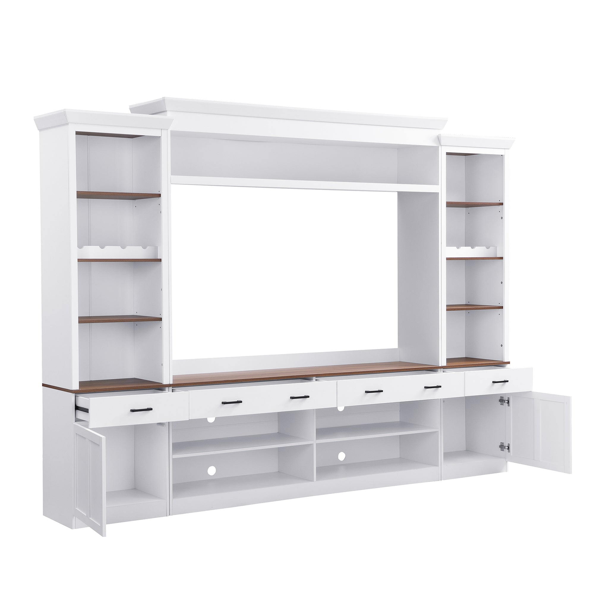 Farmhouse 4-Piece Entertainment Center with Bookshelf for TVs Up to 70"