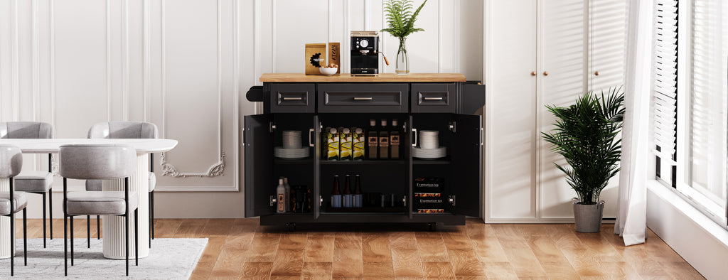 K&K 54-Inch Large Kitchen Island with Rubber Wood Drop Leaf