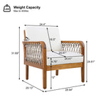 Outdoor Acacia Wood Club Chair with Handwoven Rope (Set of 2)