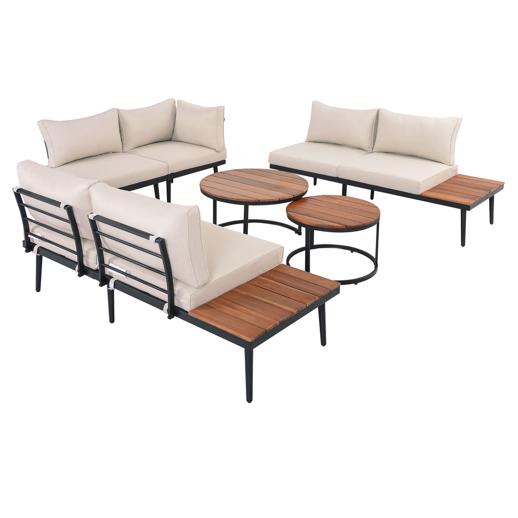 TREXM 6-Piece Outdoor Sectional Sofa Set with Round Nesting Coffee Tables