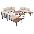 TREXM 6-Piece Outdoor Sectional Sofa Set with Round Nesting Coffee Tables