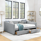 Queen Size Daybed with Two Drawers Trundle Upholstered Sofa Bed
