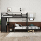 Queen Over Queen Size Bunk Bed Frame with Built-in Wardrobe