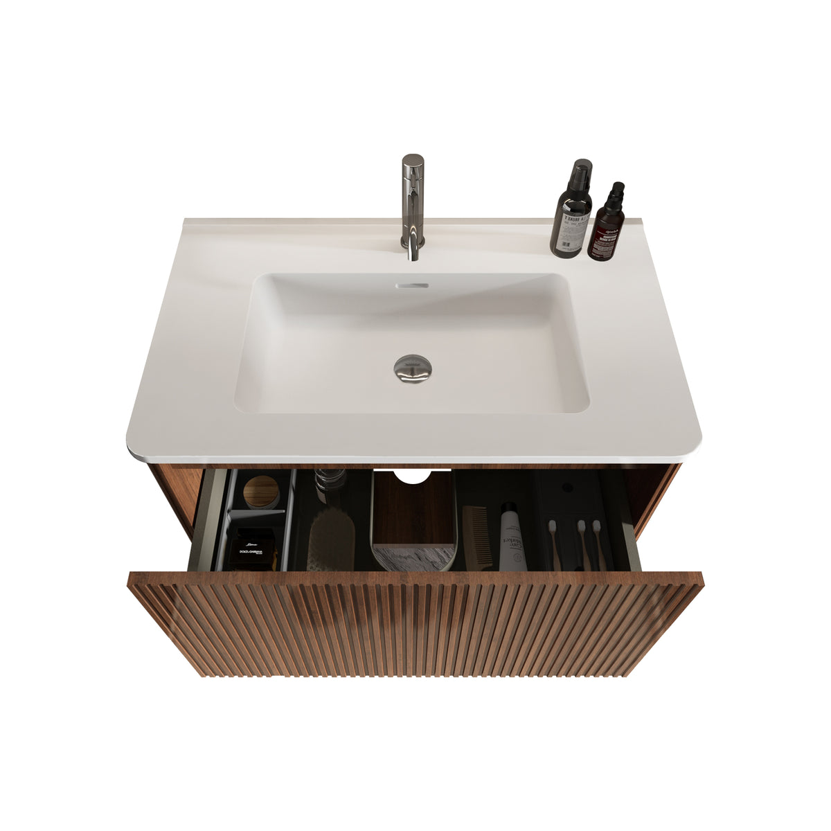Etna 30" Striped Melamine Bathroom Vanity, White Walnut
