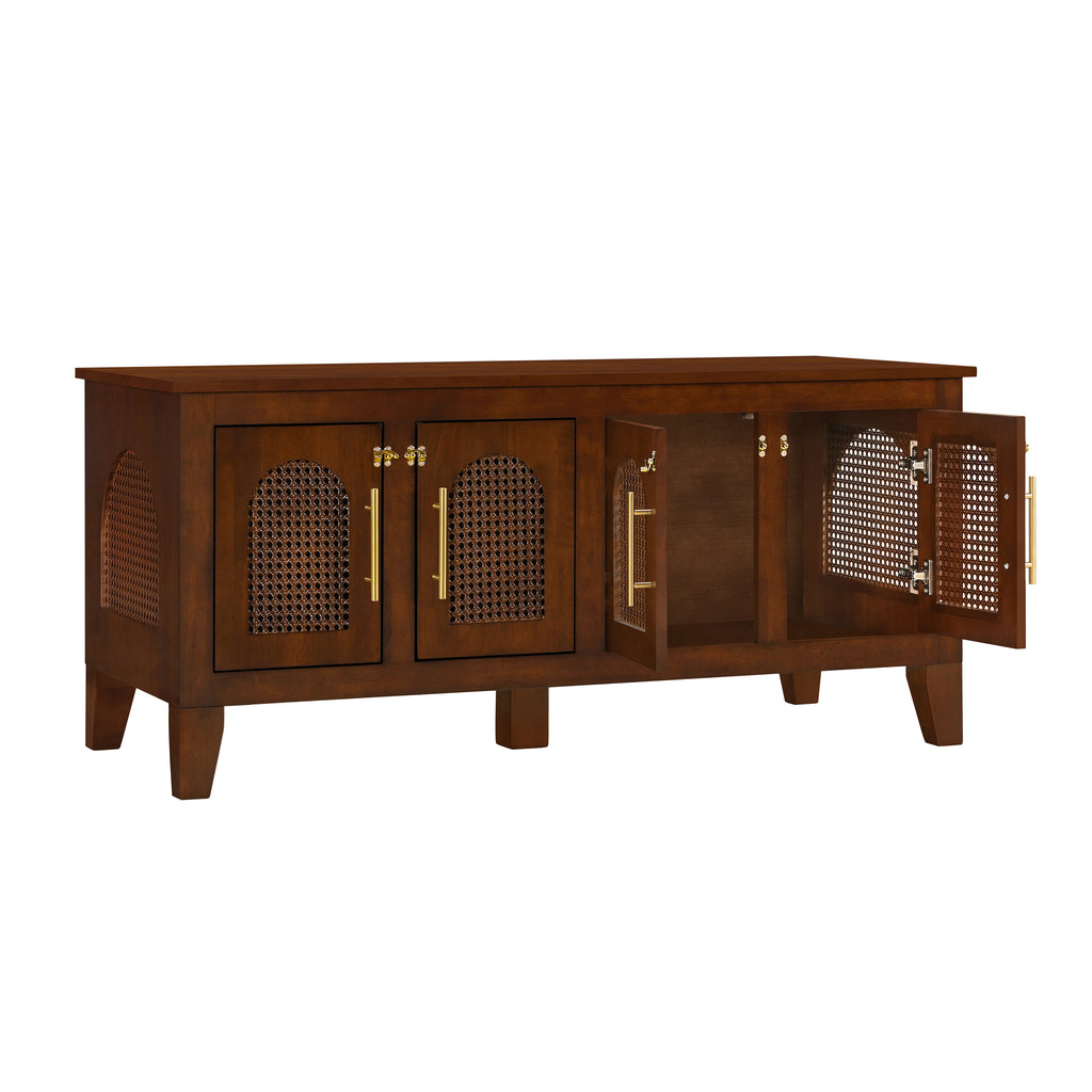 Lars Indoor Rattan Decorated Rubber Wood Dog Crate Cabinet Furniture