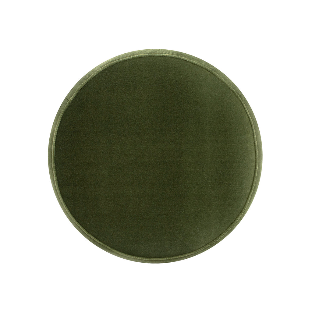 Edward 17.5" Round Upholstered Ottoman with Bullion Fringe, Olive