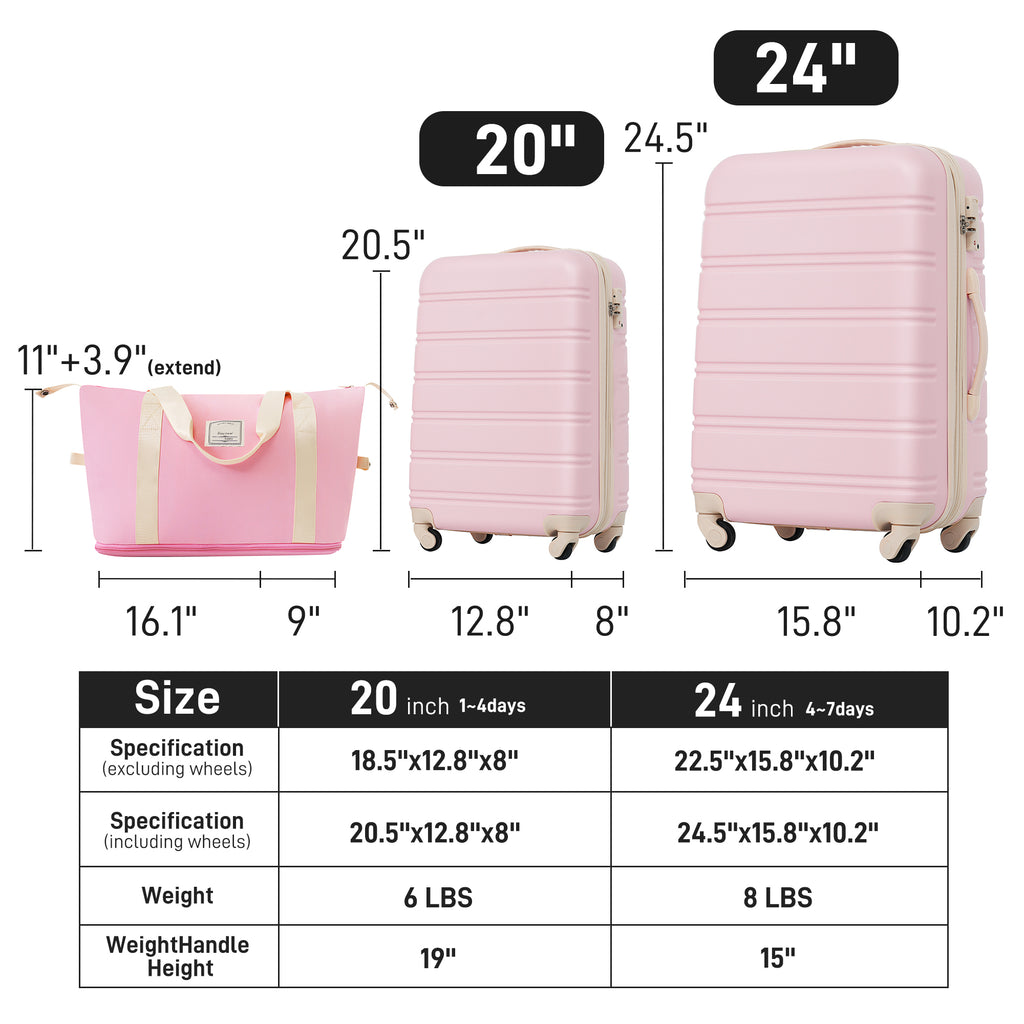 Hardshell Luggage Sets 2Pcs + Bag Spinner Suitcase with TSA Lock