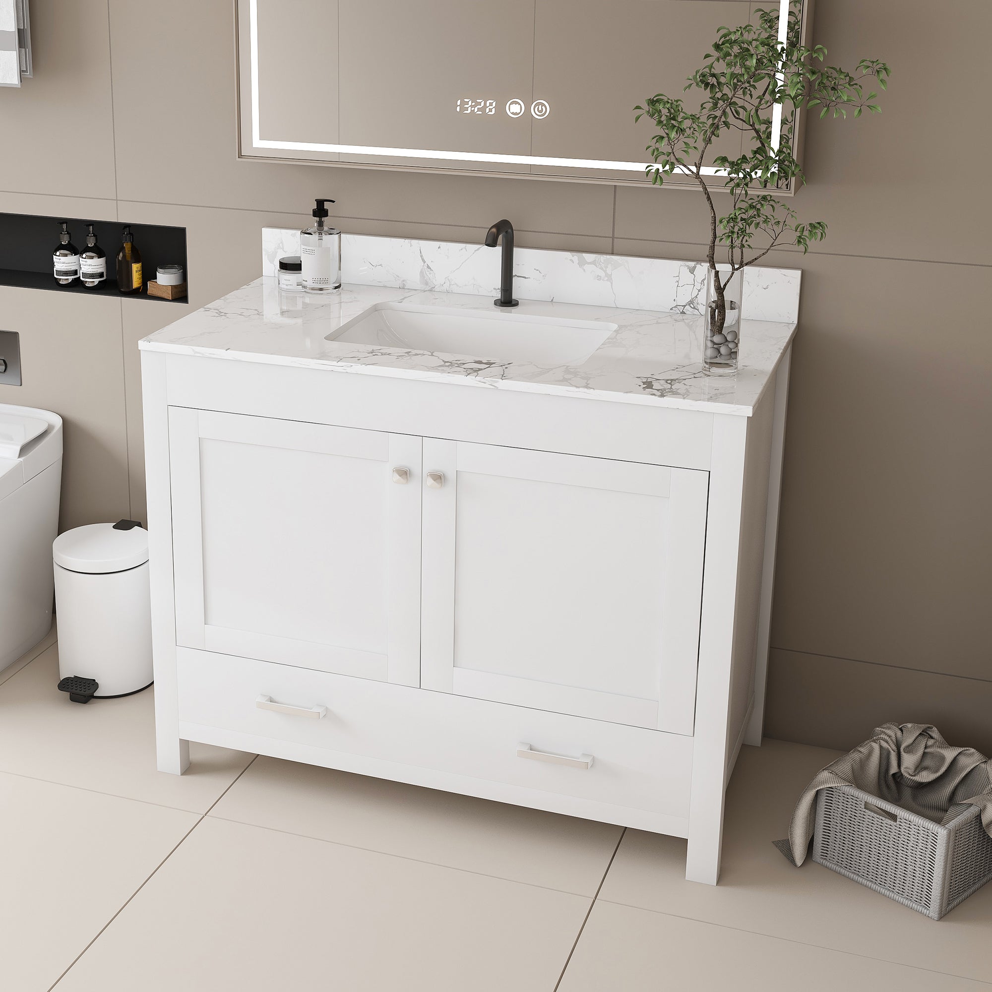 Modern 43" Bathroom Vanity with Artificial Marble Carrara