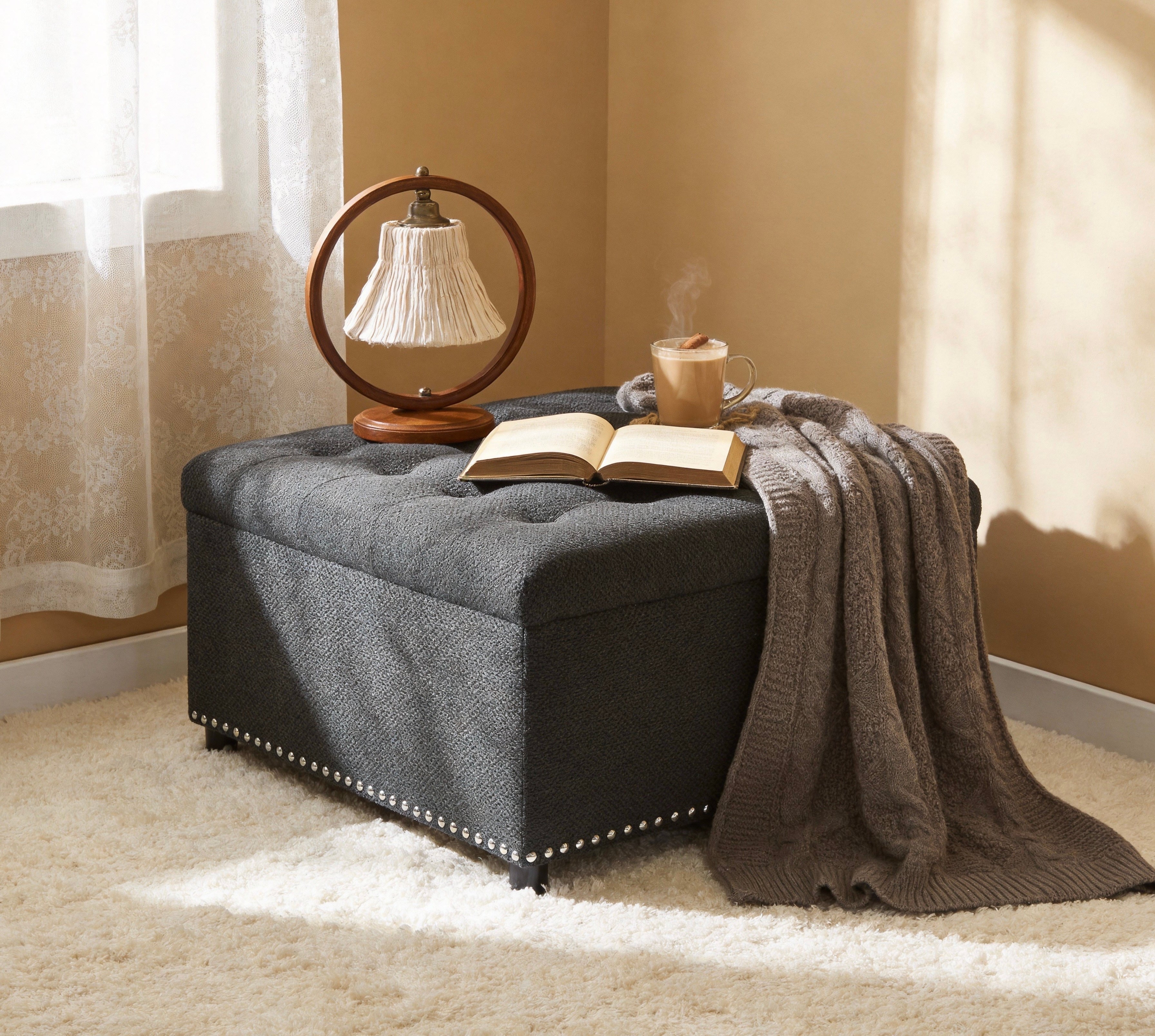 Tufted Storage Ottoman with Nailhead Trim