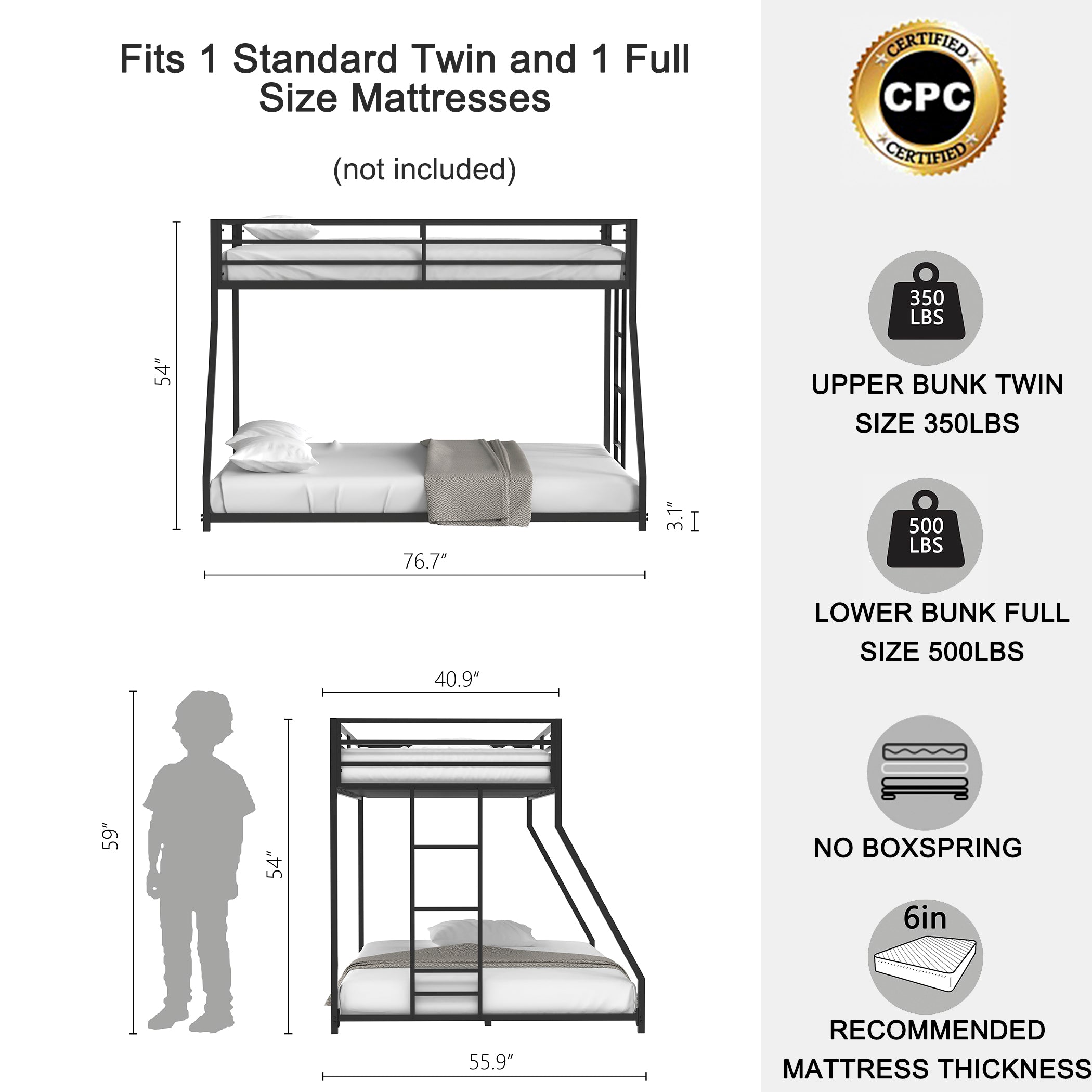 Adam Sturdy Twin Over Full Bunk Bed Metal