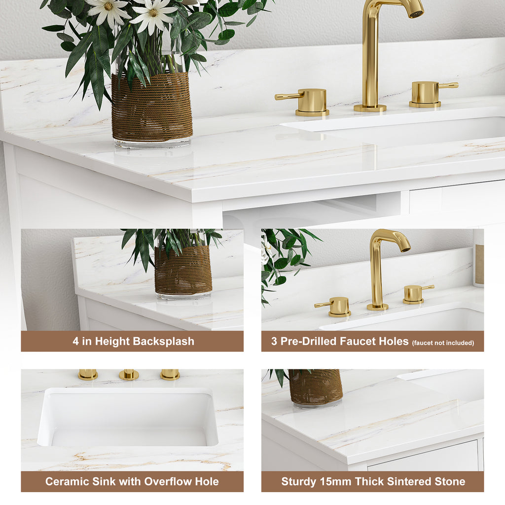 42" Modern Solid Wood Bathroom Vanity with Sink, 43" Carrara