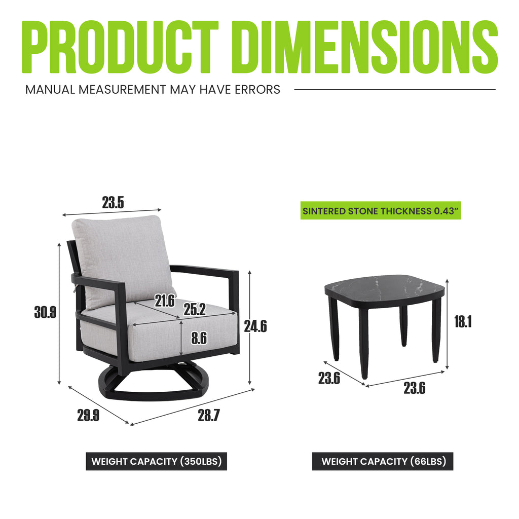 3PC Outdoor Aluminum Patio Furniture Set
