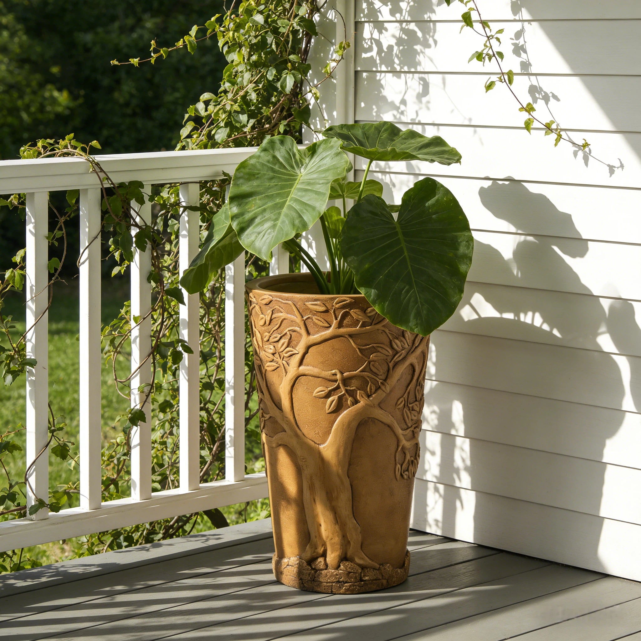 Tall Antique Bronze Tree-Embossed MGO Planter