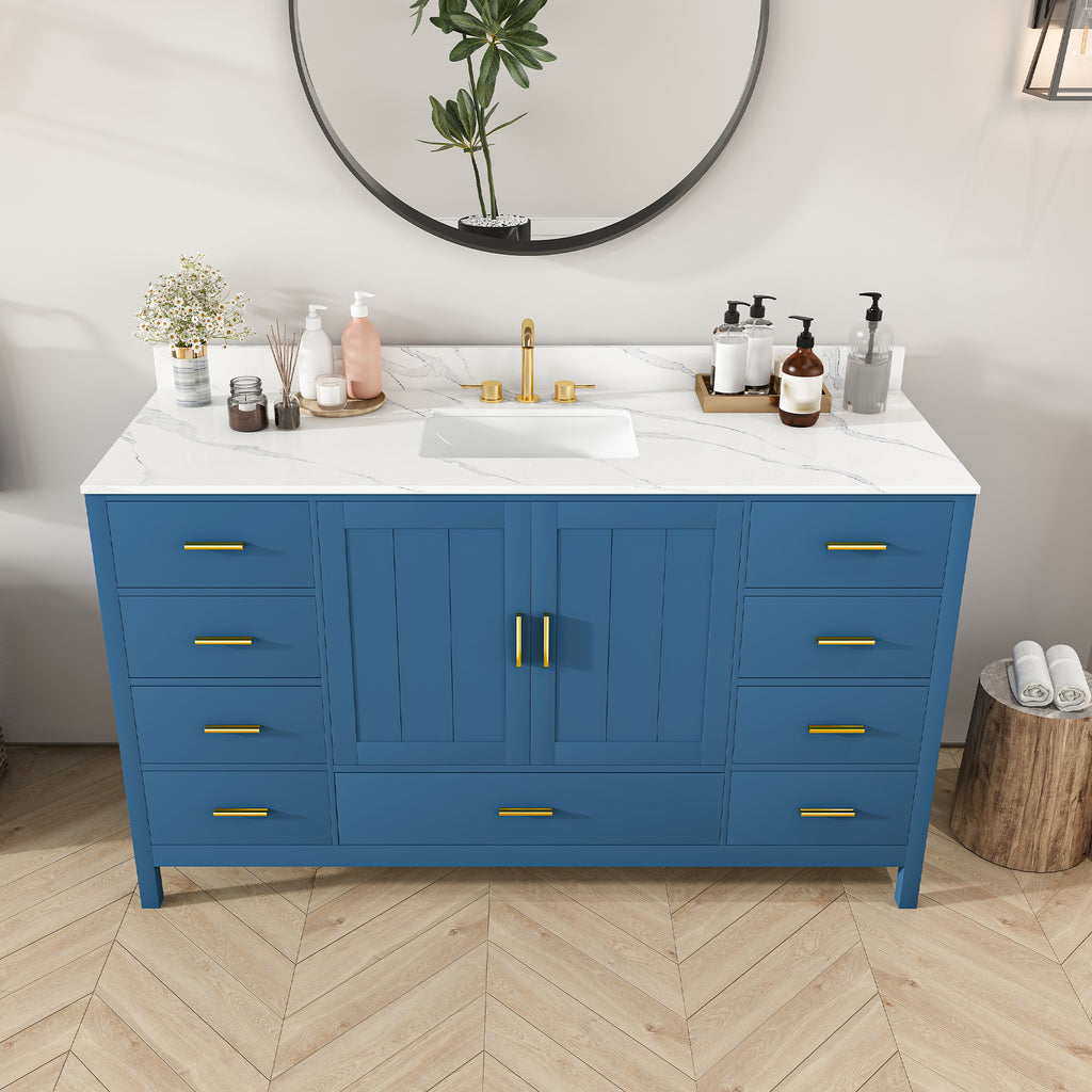 60" Modern Solid Wood Bathroom Vanity with Sink, 61" Carrara