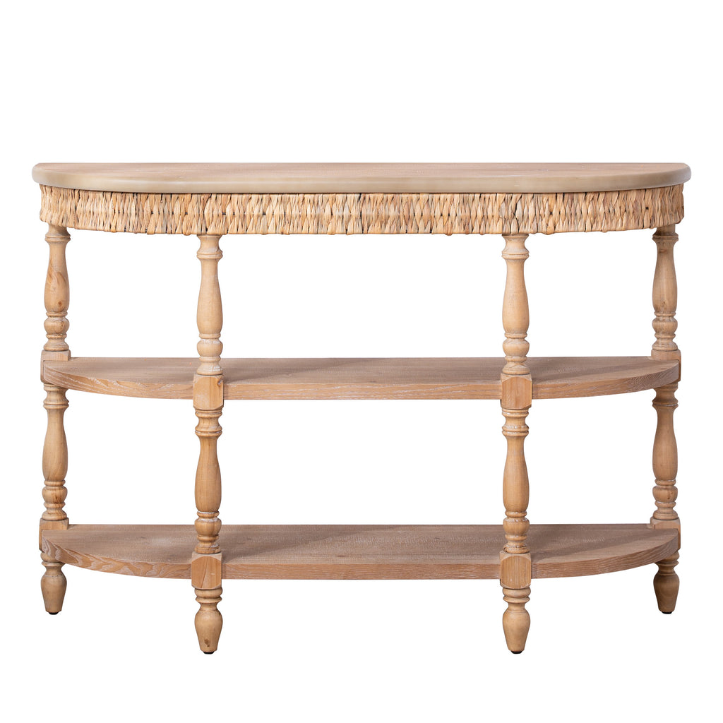 Handcrafted Wood Console Table with Hand-Woven Trim
