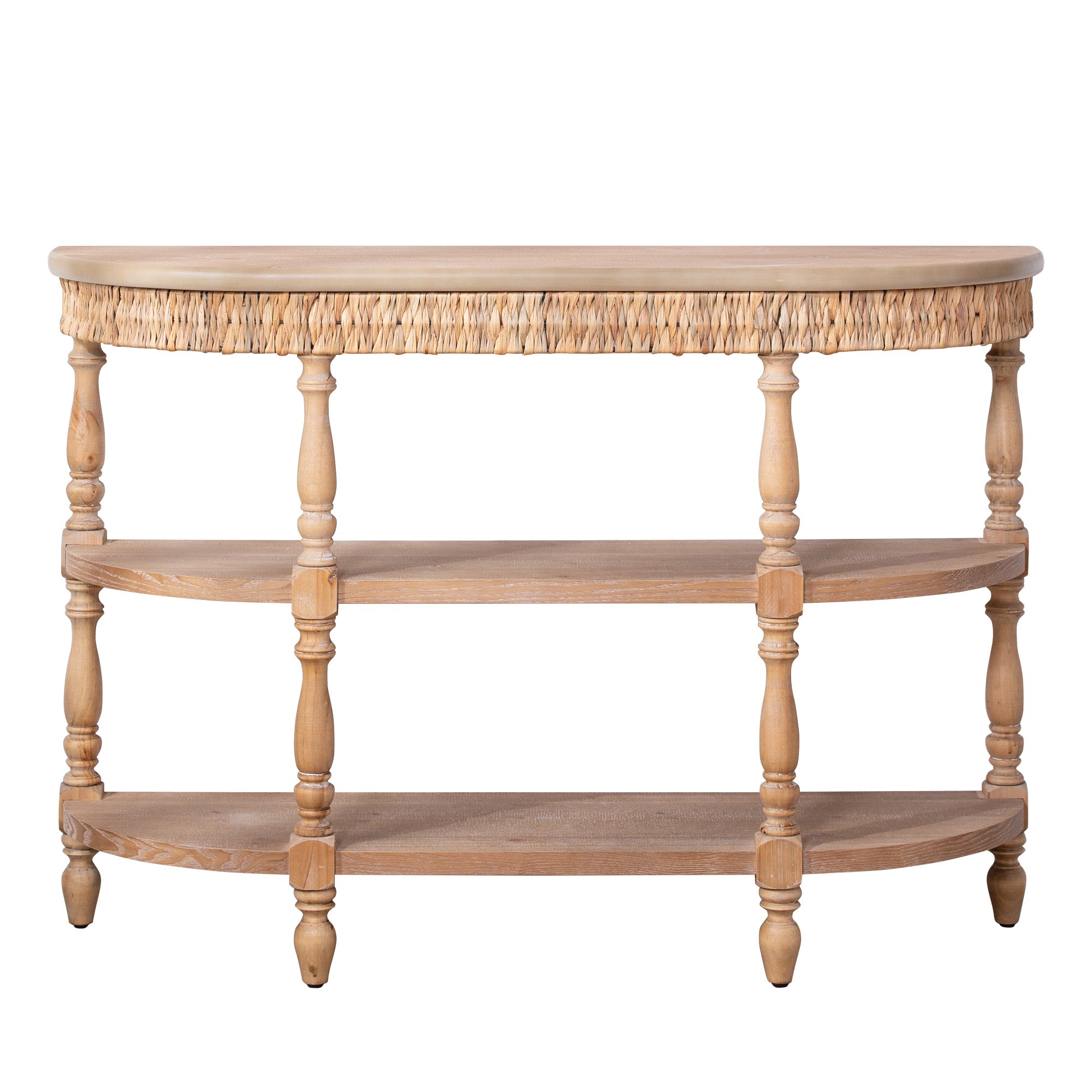 Handcrafted Wood Console Table with Hand-Woven Trim