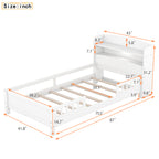 Wood Twin Size Platform Bed with Built-in LED Light, Storage Headboard and Guardrail