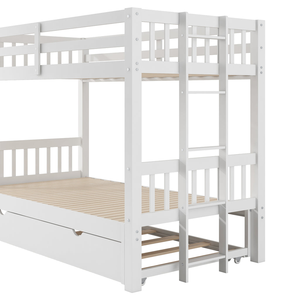 Twin Over Pull-Out Bunk Bed with Trundle, White