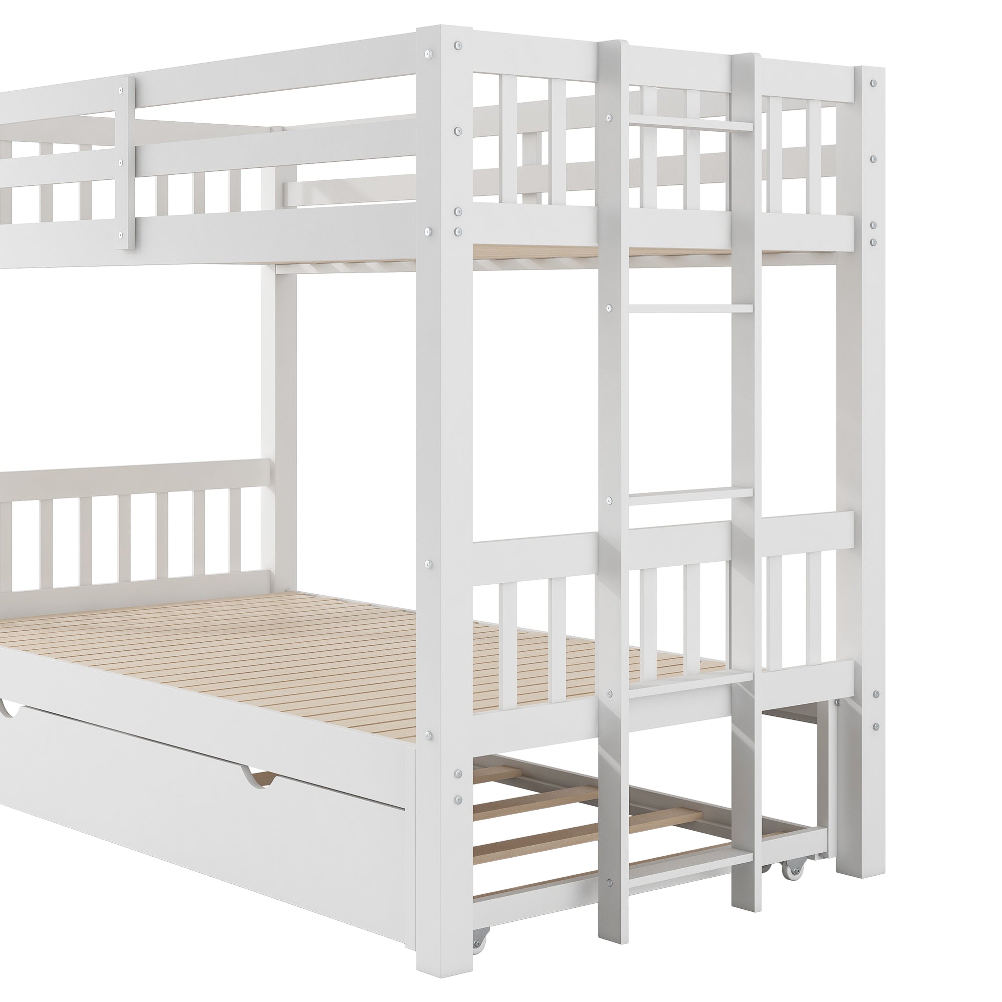 Twin Over Pull-Out Bunk Bed with Trundle, White
