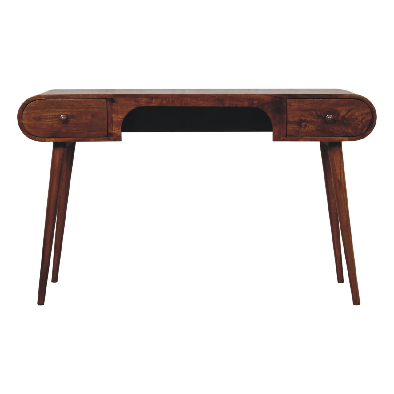Solid Wood London Arch Writing Desk, 2-Drawers, Chestnut