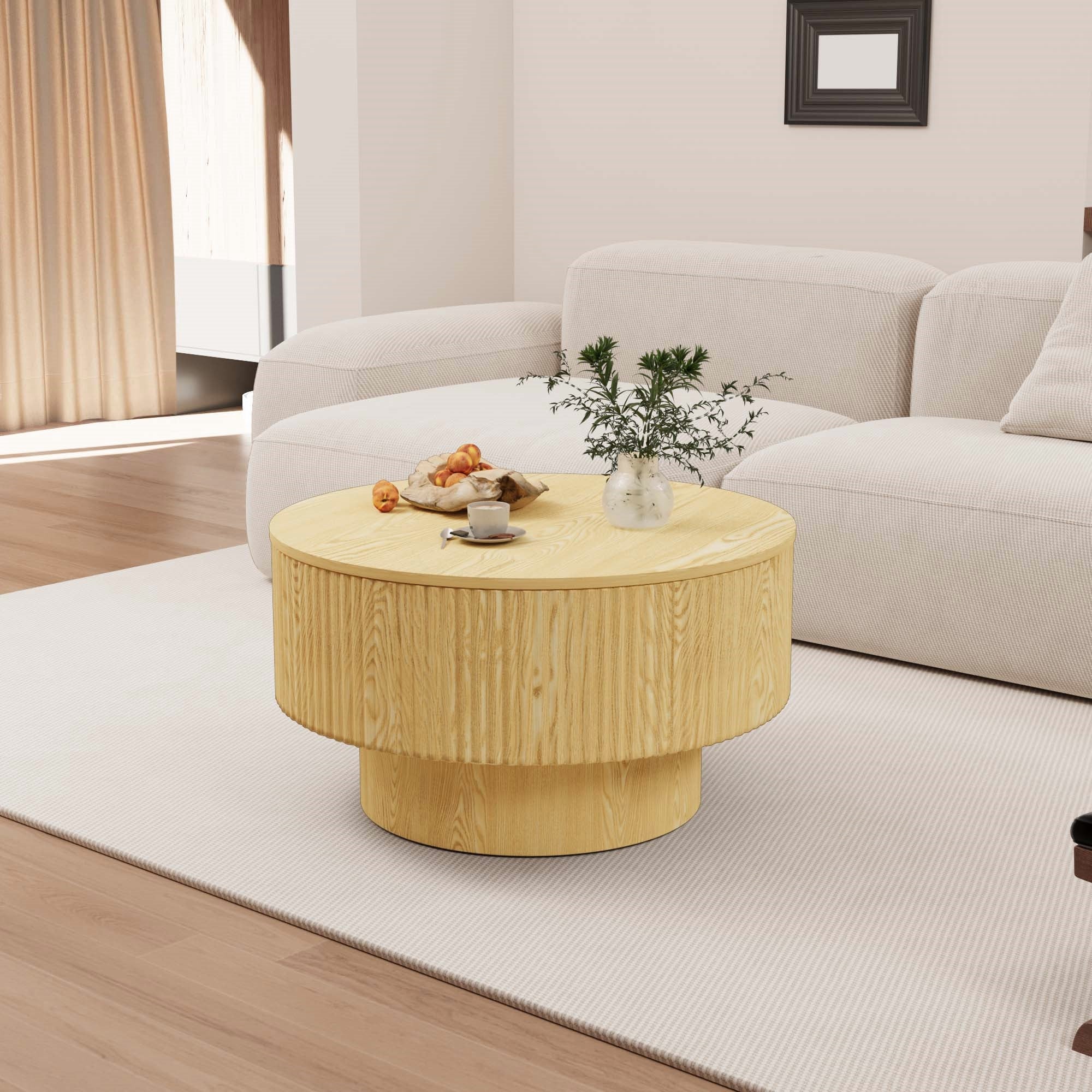 MDF Modern Round Coffee Table and 2 PU Dining Chairs Set