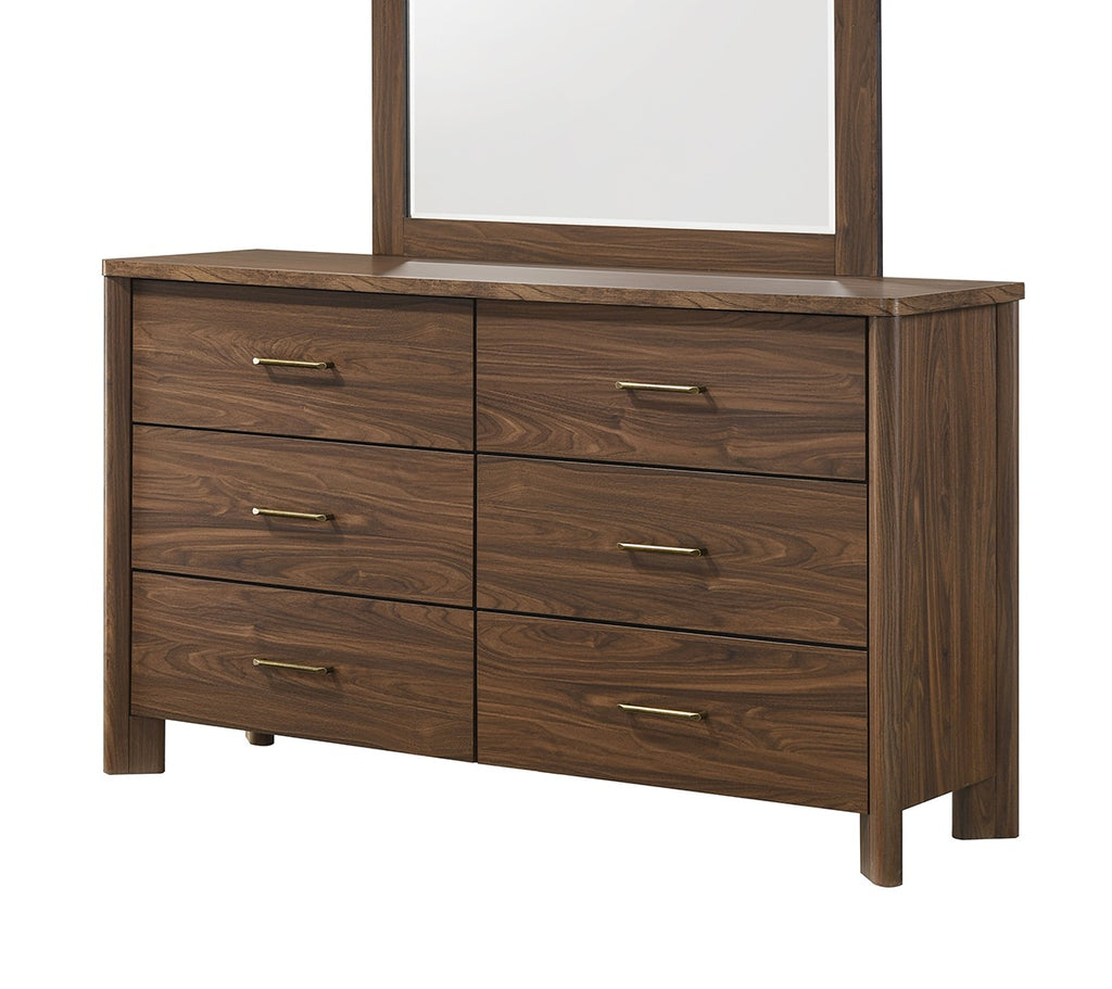 Walnut Color Dresser 6-Drawers Bedroom Furniture Solid wood Mid-Century Modern Rounded Edges 1pc