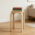 Stackable Bentwood Stool Set of 4, 18" Round Stacking Backless Nesting Stools