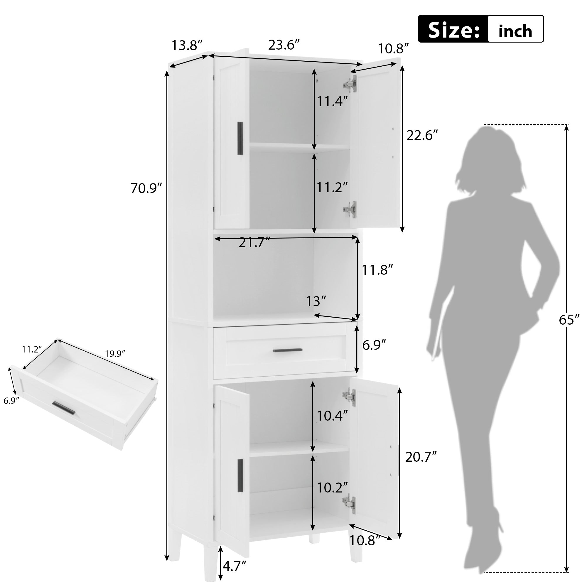 70.9" High Freestanding Tall Bathroom Cabinet
