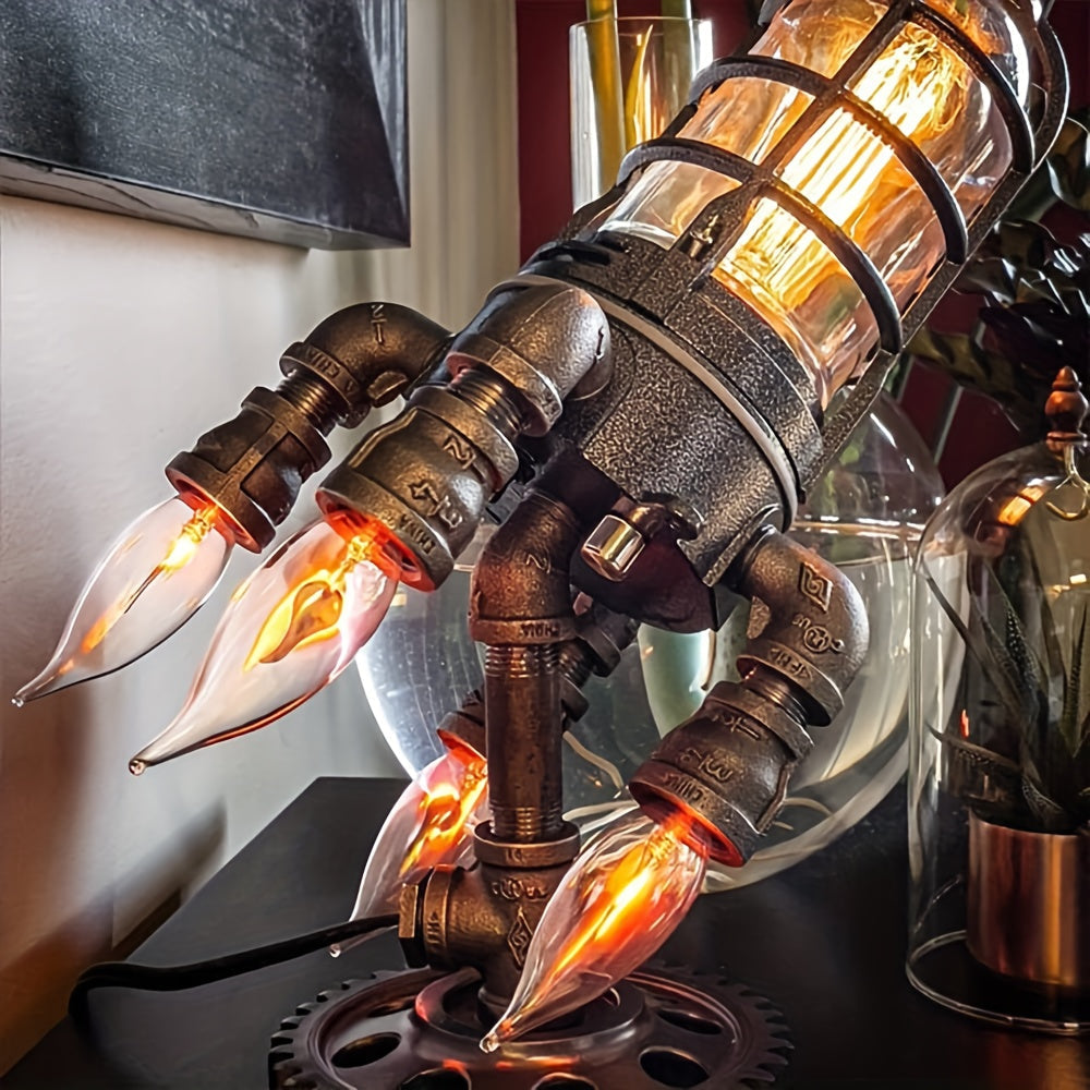 Steampunk Flame Effect Lamp – Remote Control Vintage Industrial Table Light Decor