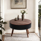 31.5" Round Carved Coffee Table with Storage Space