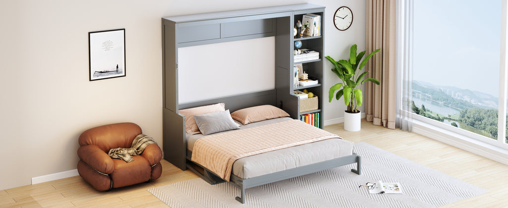 Queen Size Murphy Bed with Desk and Bookshelf