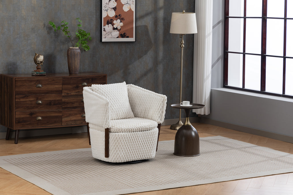 Mid Century Modern Accent Chair, Antique White Corduroy with 360° Swivel