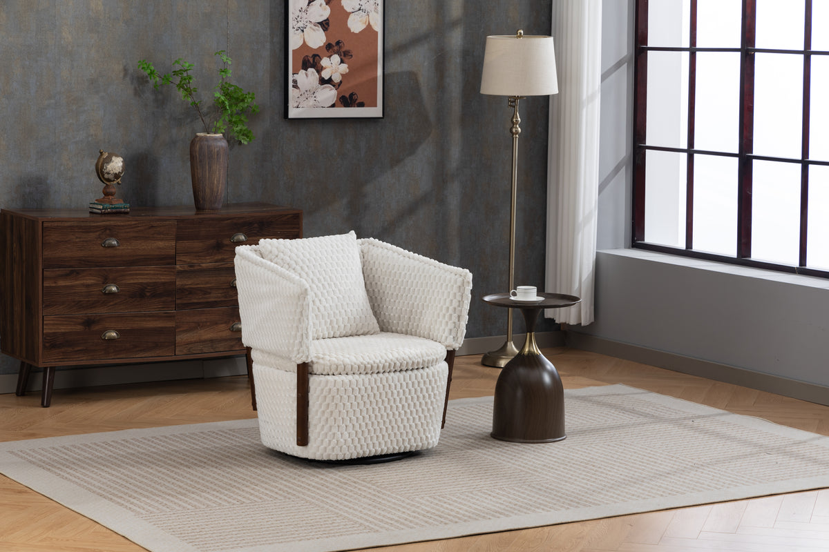Mid Century Modern Accent Chair, Antique White Corduroy with 360° Swivel